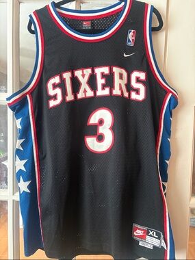 Nike Black, Blue & White Allen Iverson Sixers #3 Basketball Jersey